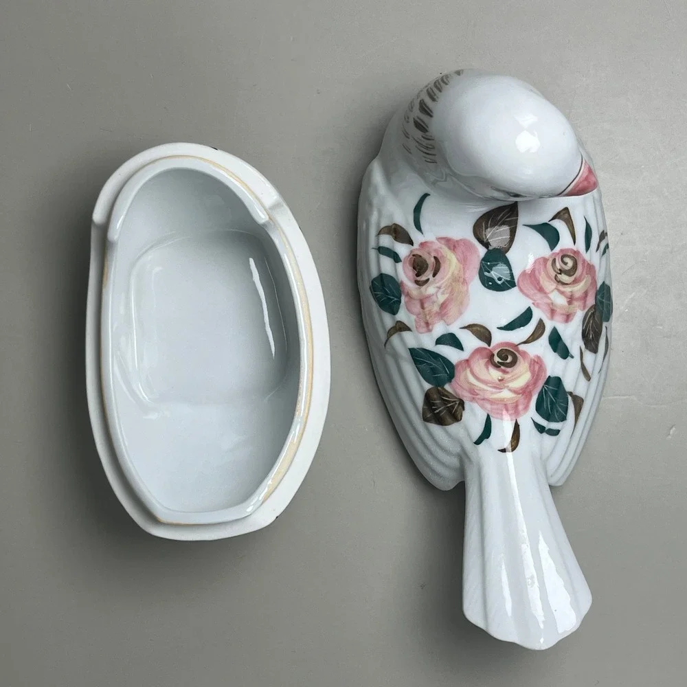 Vtg Porcelain Bird Trinket‎ Dish Figurine Decor 6.25